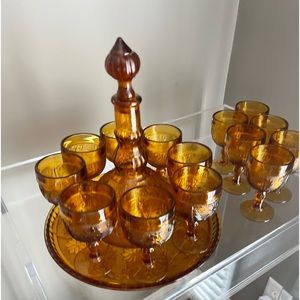 Sold On A Different Platform 16 glasses Tiara Serving Tray Decanter Vintage Set